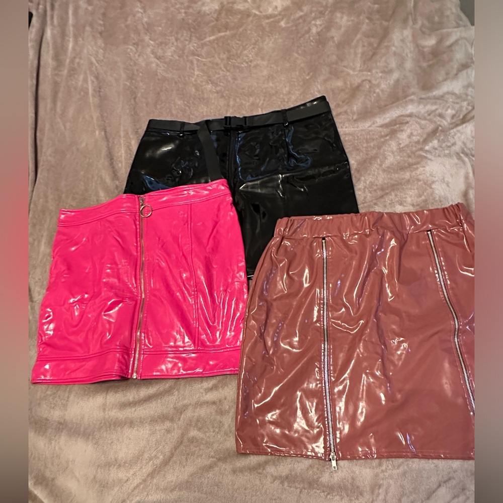 Patent Leather 3 Piece Mini Skirt Haul 2XL